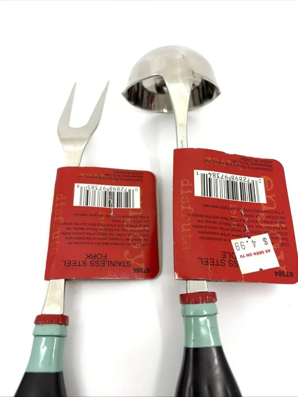 Coca-Cola 4 Pc Bottle Handle Kitchen Utensil Set Spoon Ladle Fork Masher Vintage
